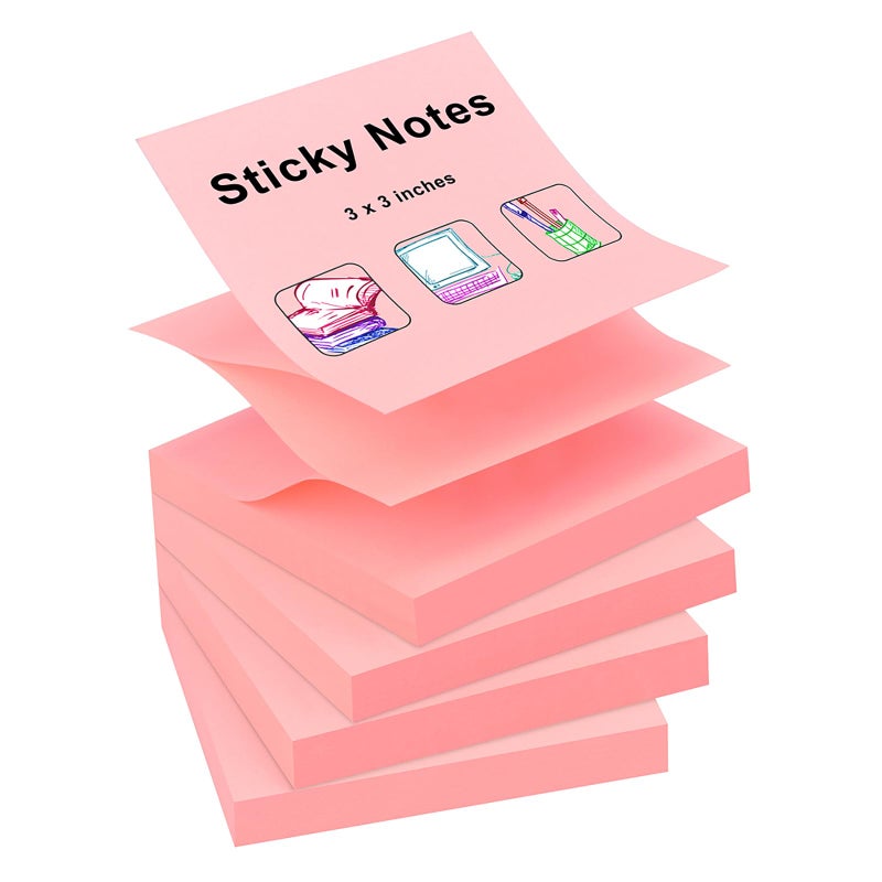 ZCZN 400 Sheets Pop-up Sticky Notes, 3 x 3 Inches, 4 Pads Bright Color Self-Stick Notes, 100 Sheets/Pad, Pink - Image 1